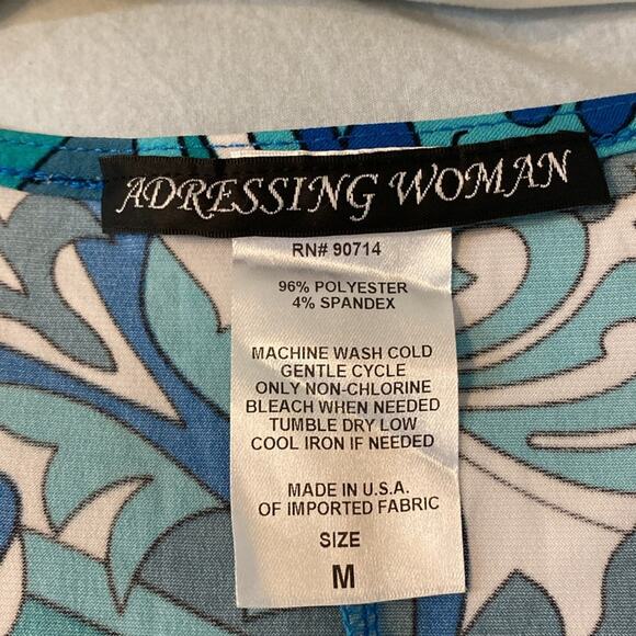 aDressing Woman Blue Aqua Scroll Swirl Keyhole Maxi Dress Size Medium - Picture 3 of 7